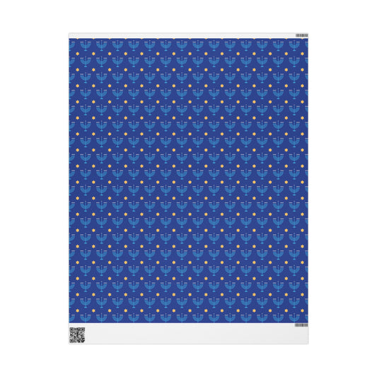 Dk. Blue/Gold Star of David Hanukkah Wrapping Paper