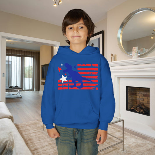 Distressed Patriotic T-Rex Youth Hoodie