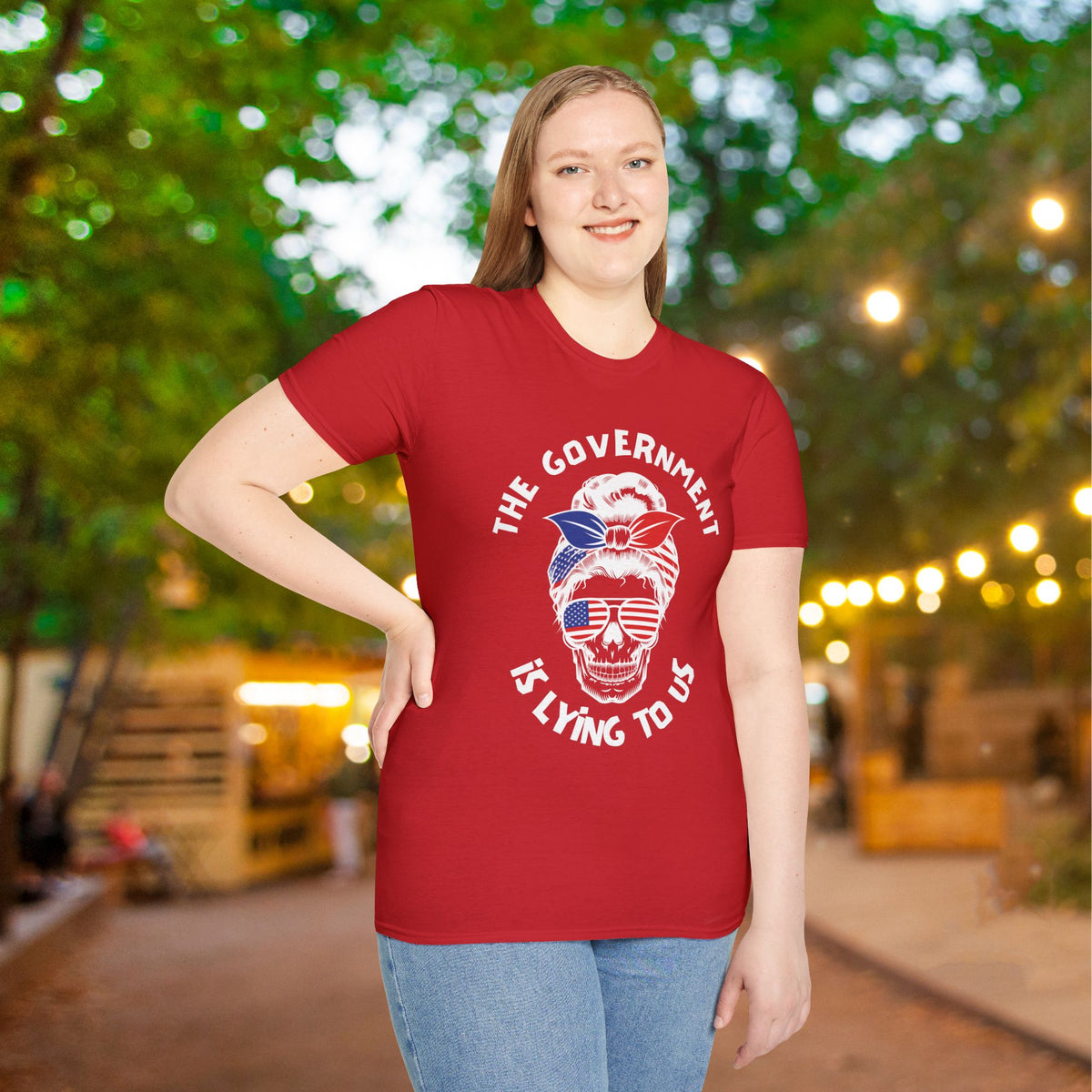 The Government is Lying To Us Female Skull/Glasses Adult T-shirt