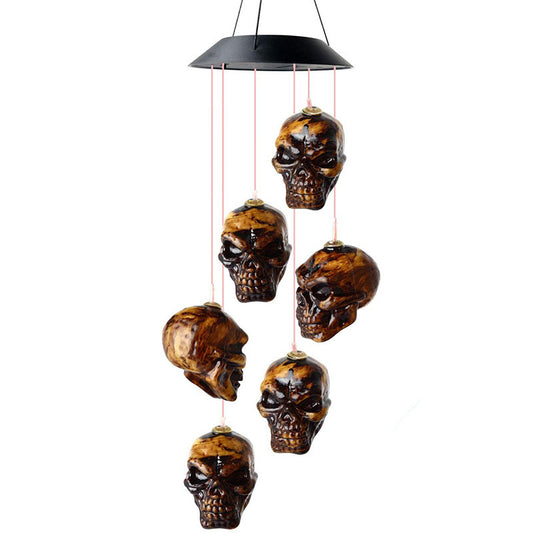 Wood-style Resin Skulls Solar Wind Chimes