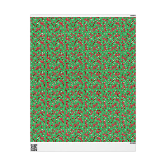 Red & Green Candy Canes Custom Name Wrapping Paper (Mary)