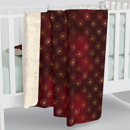 Crimson Gilded Daisies Fleece Blanket
