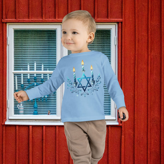 Star & Flame Hanukkah Toddler Long Sleeve Tee