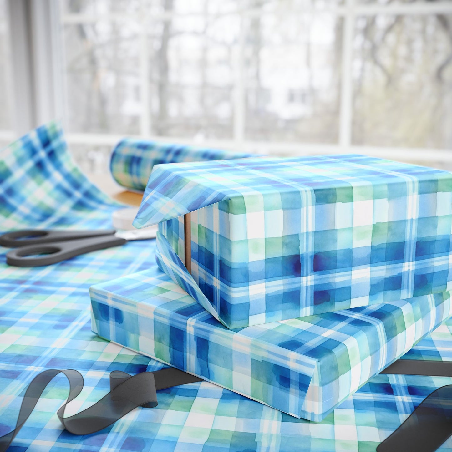 Ocean Sunset Plaid Wrapping Paper