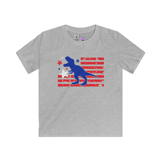 Distressed Patriotic T-Rex Youth Softstyle Tee