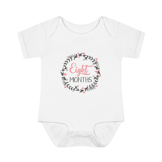 Pink Milestone Wreath Onesie-Eight Months