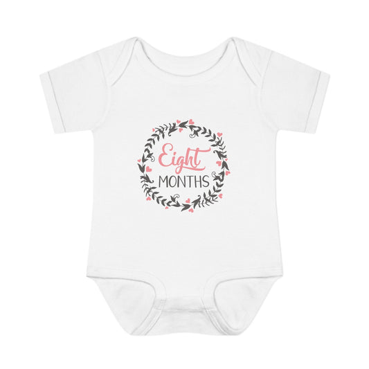 Pink Milestone Wreath Onesie-Eight Months