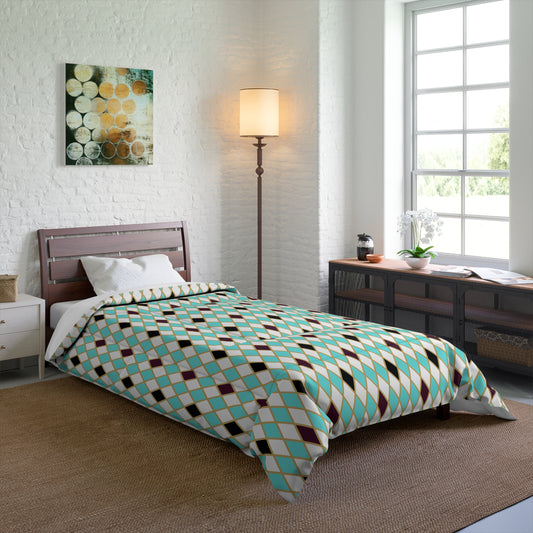Teal/White Harlequin Comforter