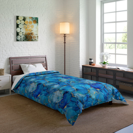 Turquoise Marble Print Comforter