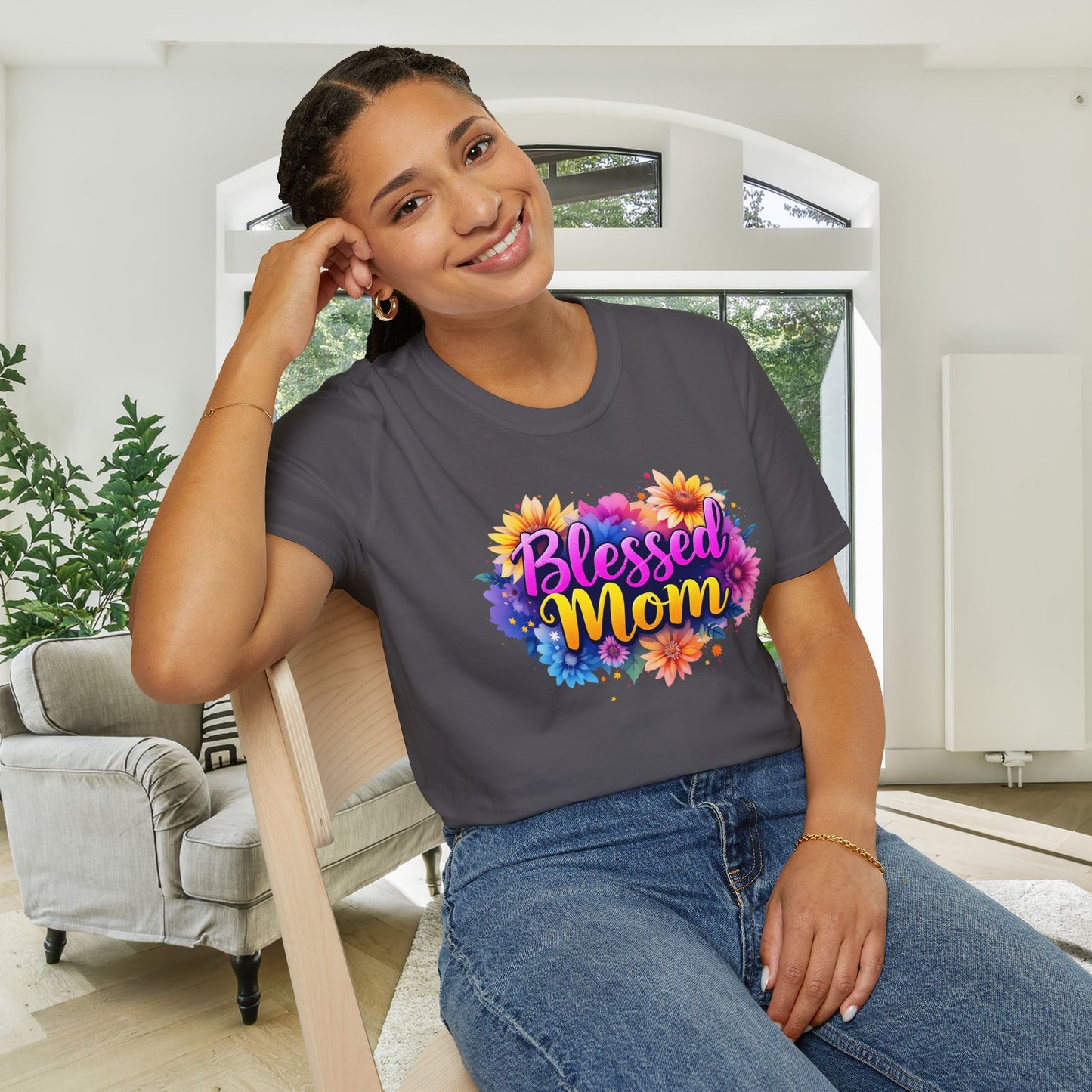 Blessed Mom (Vibrant Floral) Adult T-shirt
