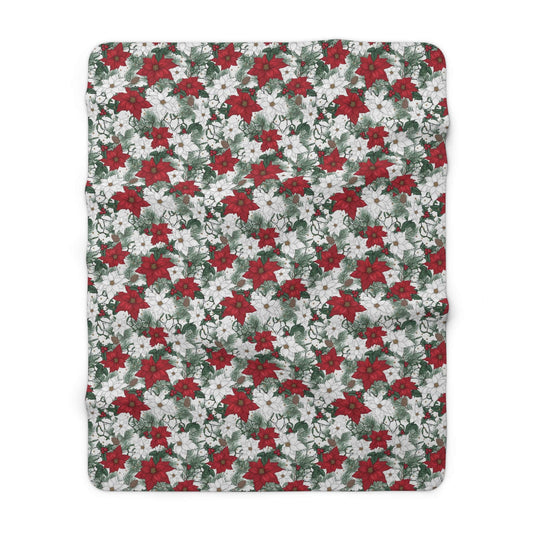 Winter Poinsettia Garden Fleece Blanket