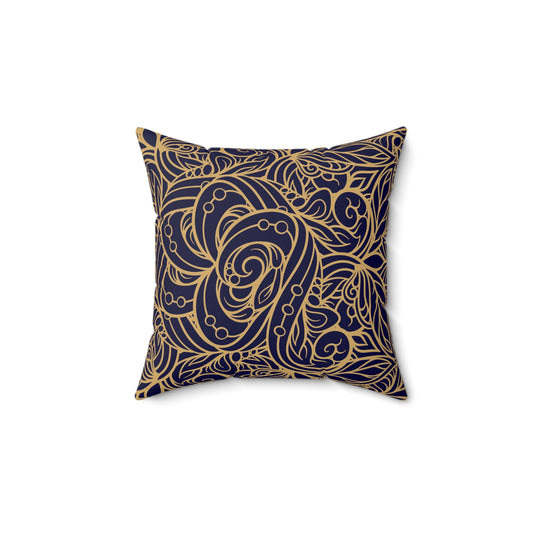 Oriental Blue/Gold Floral Throw Pillow