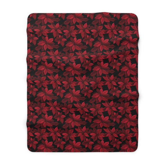 Midnight Poinsettia Garden Fleece Blanket