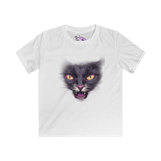 Spooky Black Cat Face Youth Softstyle Tee