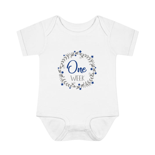 Blue Milestone Wreath Onesie-One Week