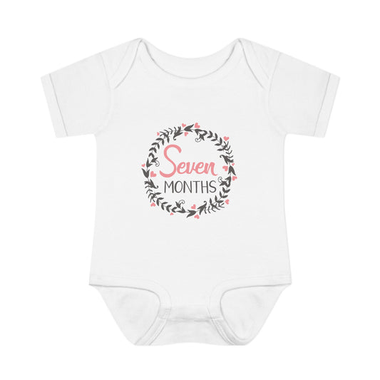 Pink Milestone Wreath Onesie-Seven Months