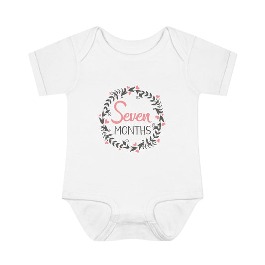 Pink Milestone Wreath Onesie-Seven Months