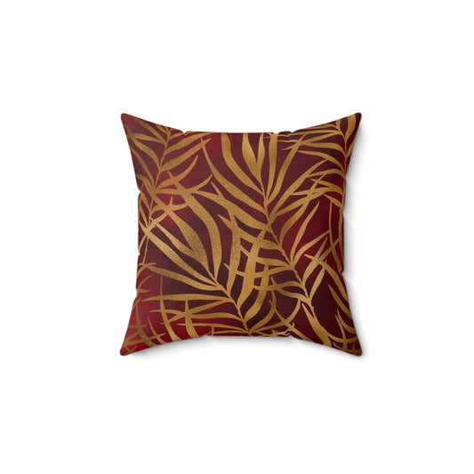 Crimson Palm Veil Throw Pillow