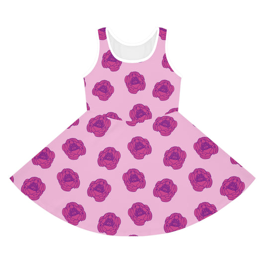 Rosy Dream Peonies Girls' Sleeveless Sundress