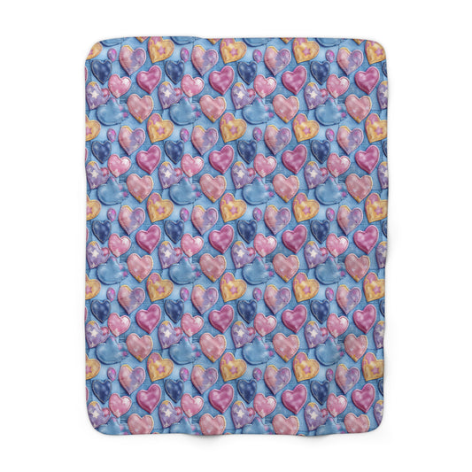 Color Pop Stitched Hearts Fleece Blanket