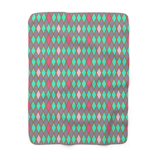 Teal/Pink Harlequin Fleece Blanket