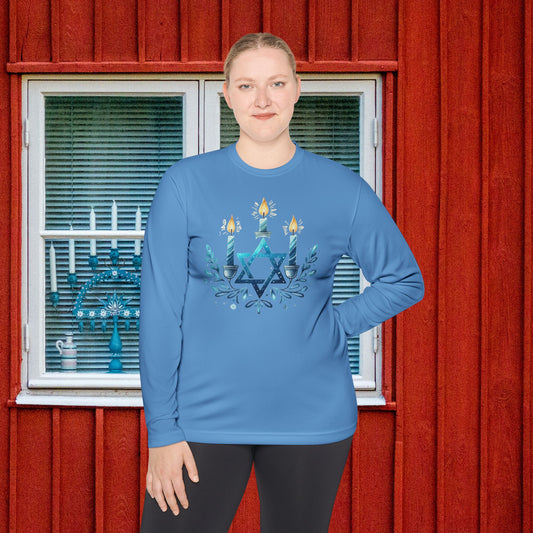 Star & Flame Hanukkah Adult Long Sleeve Tee
