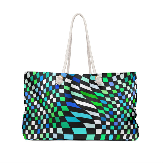 Warped Green Checkered Weekender Bag