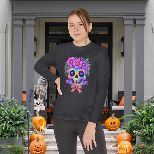 Neon Sugar Skull w/Floral Crown Youth Long Sleeve Tee