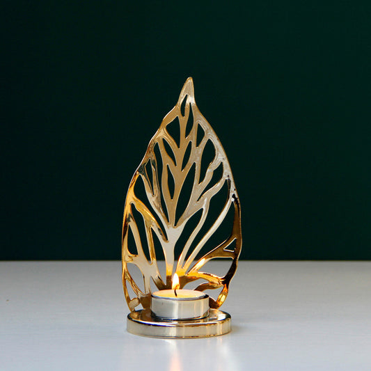 Golden Leaves Metal Candle Holders