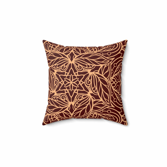 Golden Crimson Star Mandala Throw Pillow