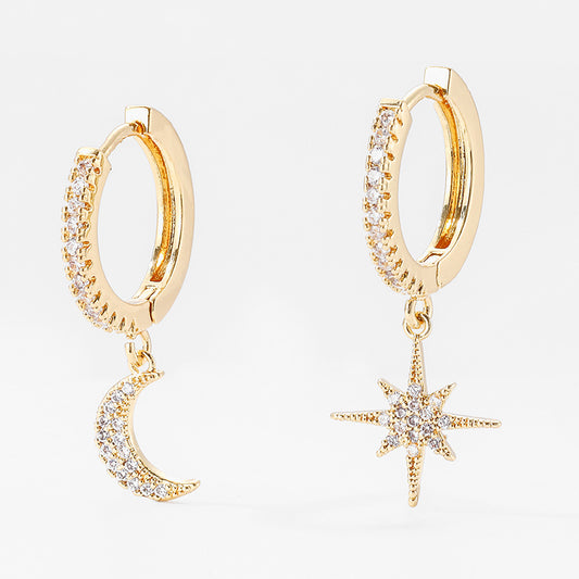 Moon and Star Hoop Earrings