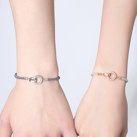 Double Circle s925 Silver Braided Rope Bracelet