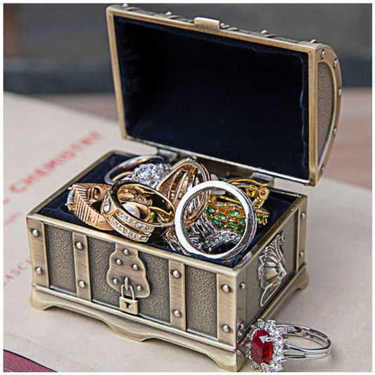Metal Velvet-Lined Pirate Treasure Jewelry Box