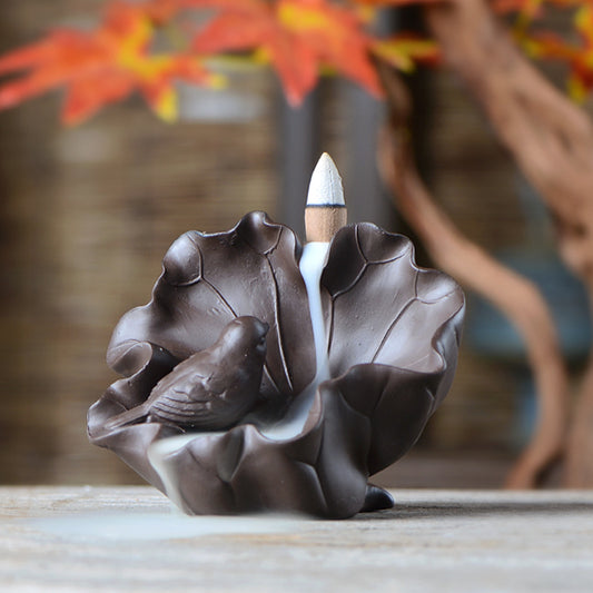 Ceramic Bird in Flower Backflow Incense Burner
