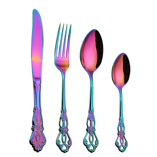 Stainless Steel Western Tableware Set Gold, Irridecent, Silver