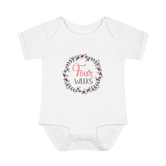 Pink Milestone Wreath Onesie-Four Weeks