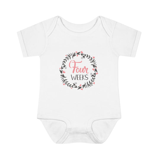 Pink Milestone Wreath Onesie-Four Weeks