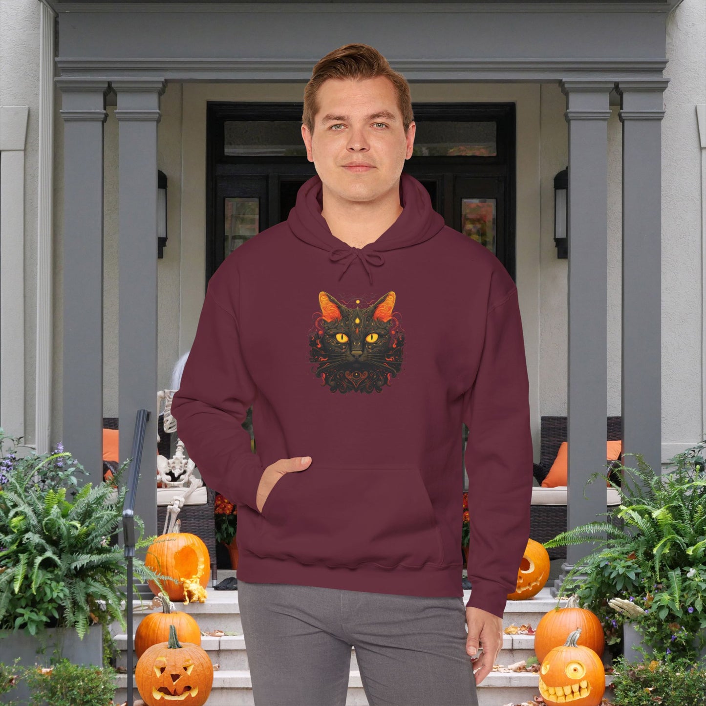 Creepy Black Cat 2 Heavy Blend™ Hooded Sweatshirt