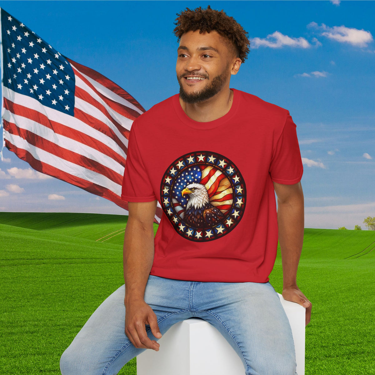 Stained Glass Eagle Adult T-shirt