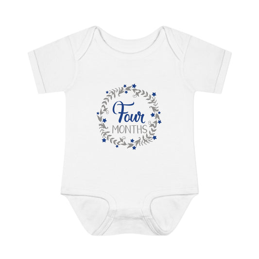 Blue Milestone Wreath Onesie-Four Months