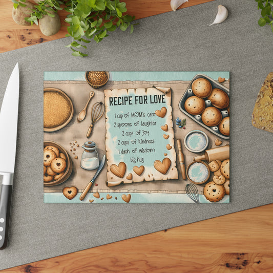 Recipe For Love 3 Glass Cutting Board