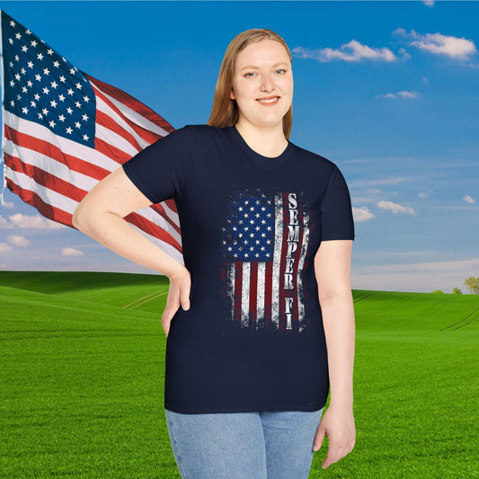 Semper Fi American Flag Adult T-Shirt