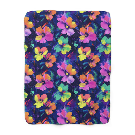 Watercolor Flowers Sherpa Fleece Blanket