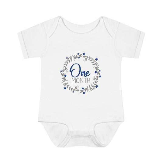 Blue Milestone Wreath Onesie-One Month