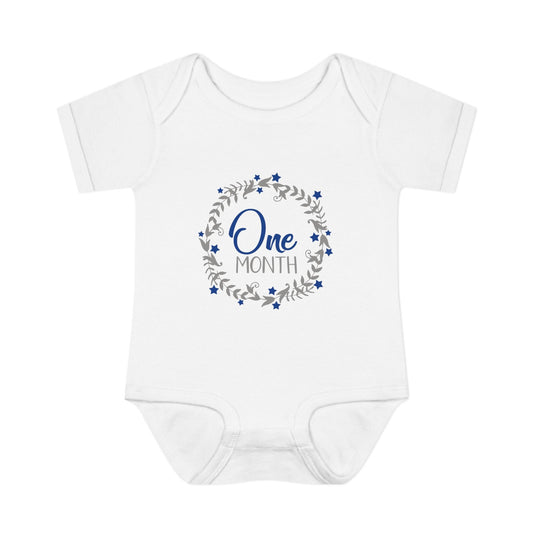 Blue Milestone Wreath Onesie-One Month