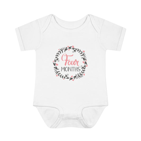 Pink Milestone Wreath Onesie-Four Months