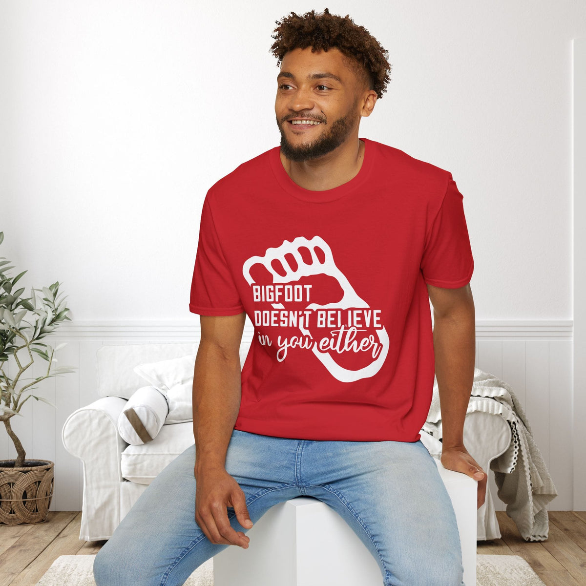 Bigfoot Doesn't Believe In You Either Adult T-shirt