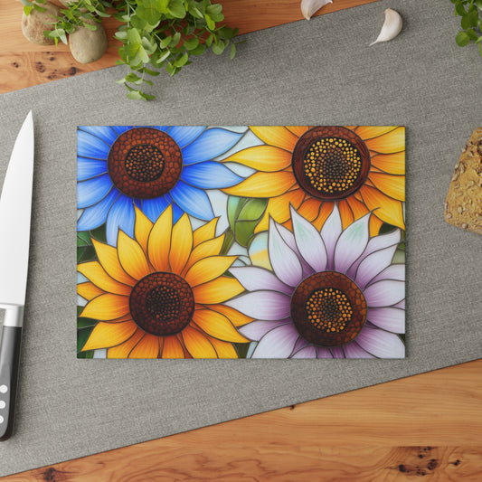 Vivid Sunflowers Glass Cutting Board