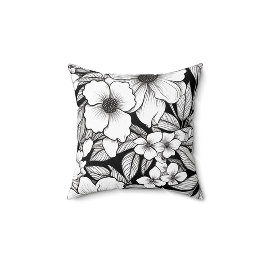 Black & White Forget-Me-Nots Throw Pillow