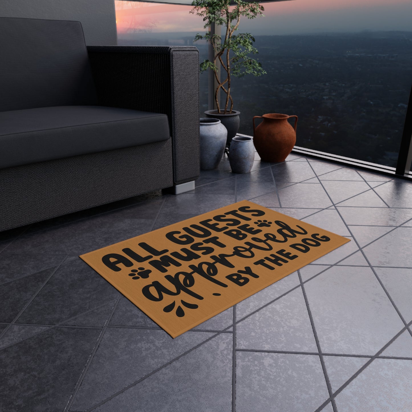 All Guests Must Be Approved By The Dog Outdoor Rug